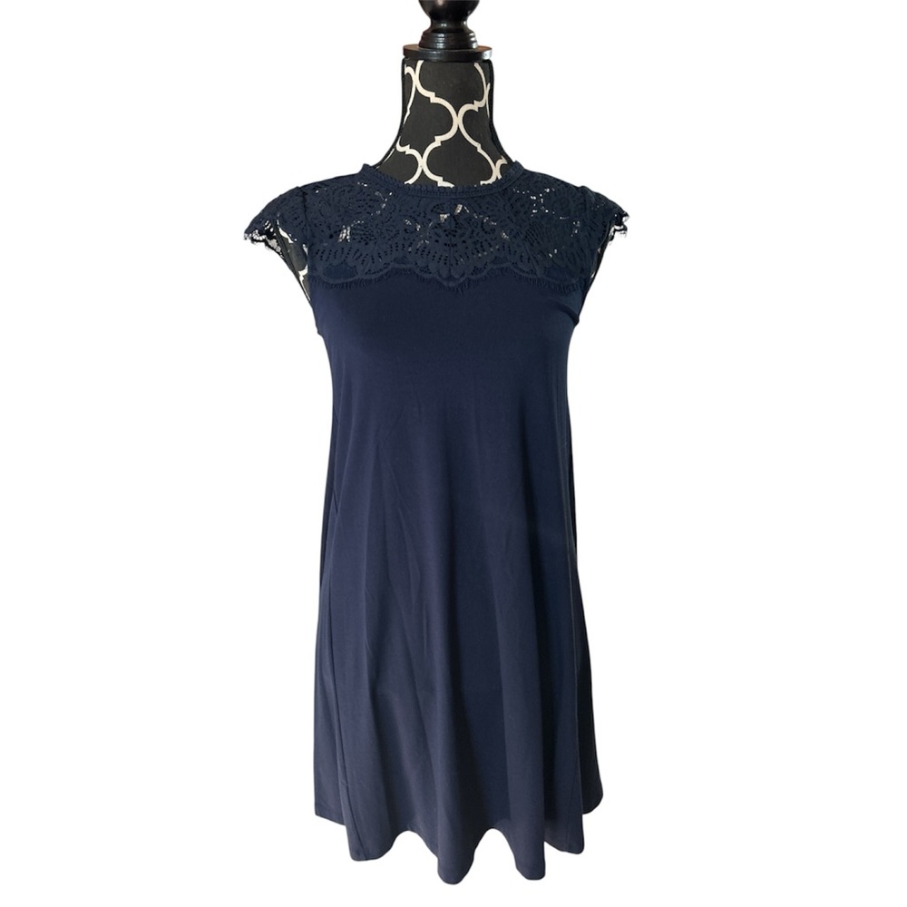 LOFT Navy Lace Cap Sleeve Swing Mini Dress‎ XXSP Spring
